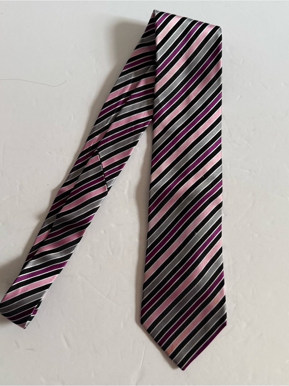 Striped Pink and Black Men's 100% Silk Tie Modern